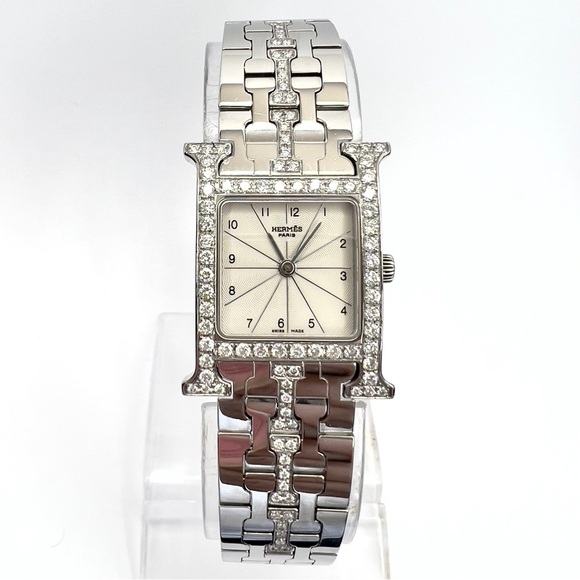 HERMÈS HEURE H Quartz 25mm Steel 1.45TCW DIAMOND Watch - Picture 1 of 7